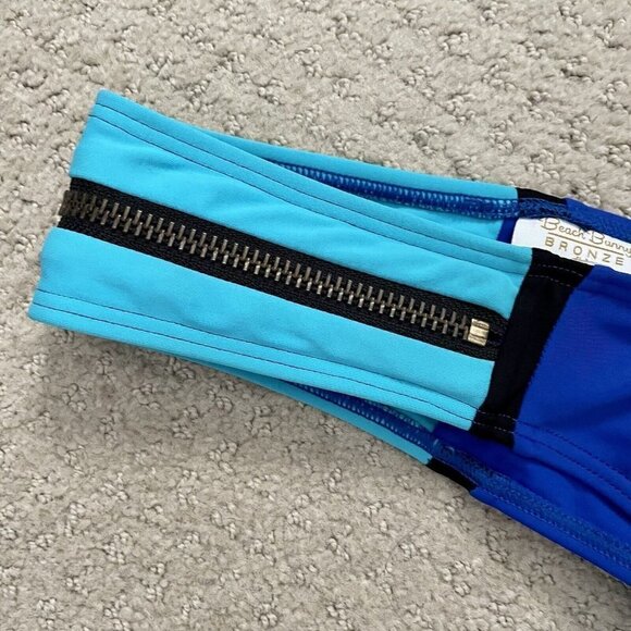 Beach Bunny Bronze Blue Bikini Bottoms Zipper Detail Women’s Size Large - Picture 2 of 7